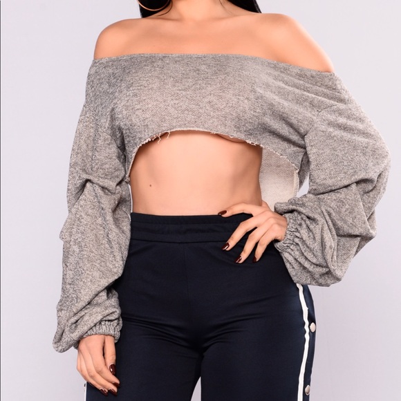 off the shoulder cropped sweatshirt
